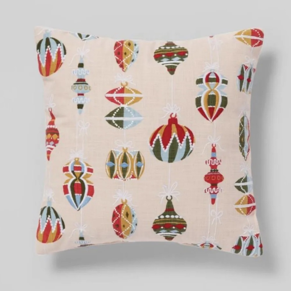 Threshold Embroidered Ornament Square Christmas Throw Pillow Blush Colorful 18in - Picture 1 of 4